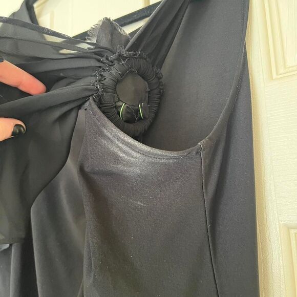 Vintage Y2K whimsygoth Georgiou Studio asymmetrical black top ruffles size 10 - Picture 7 of 8